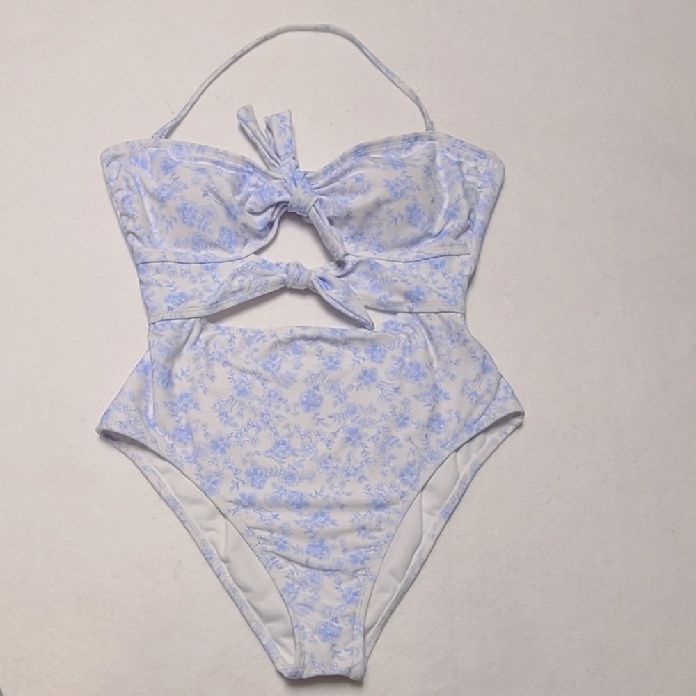 Salt‎ & Cove Women's Blue Floral Toile Cutout One Piece Swimsuit XL